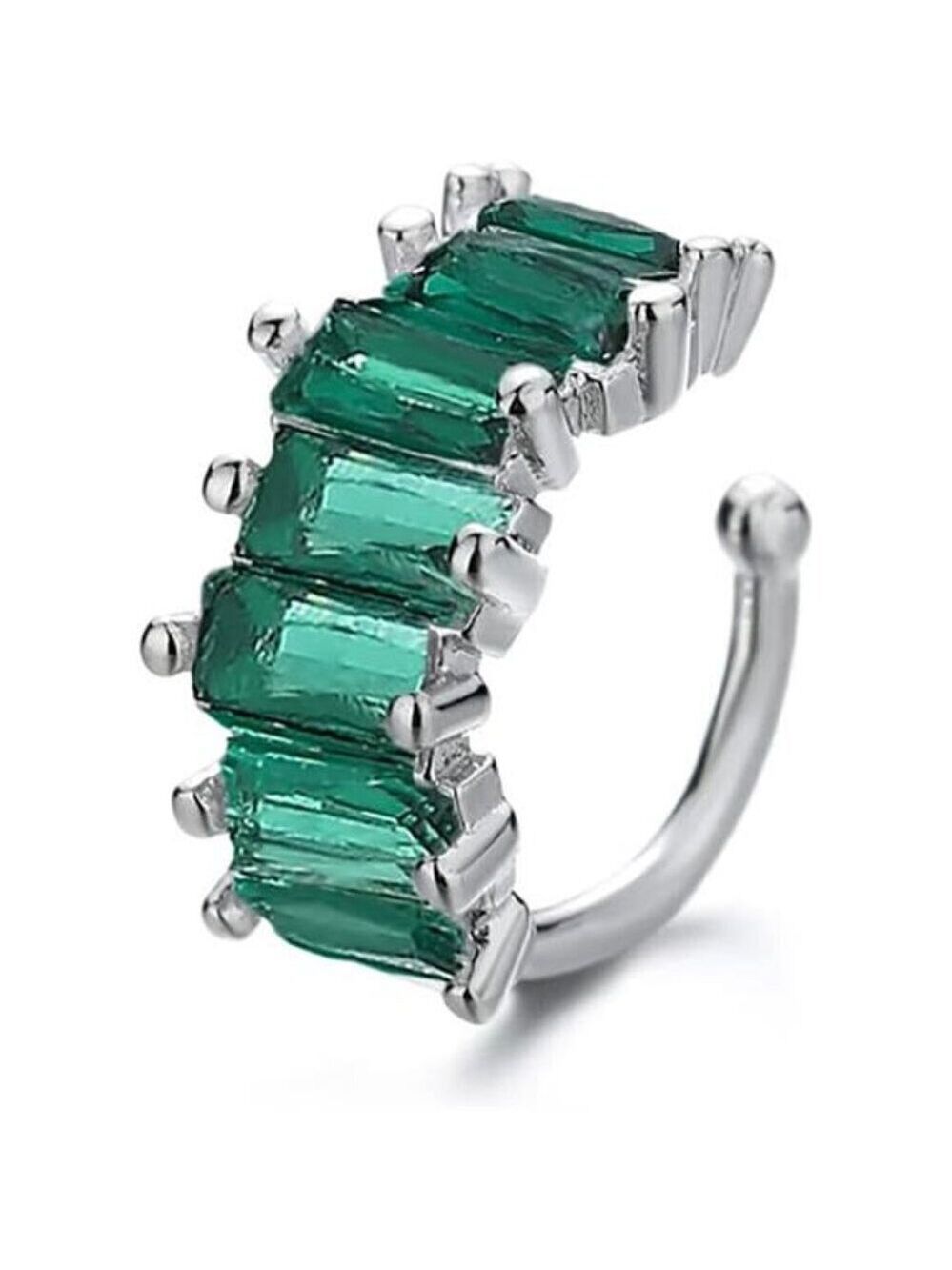 Green Crystal Ear Cuff – Cubic Zirconia Cartilage Cuff, Non-Piercing For Women